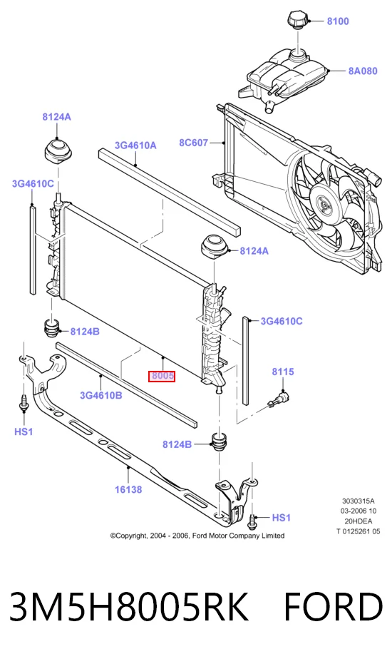 3M5H8005RK Ford Радиатор основной