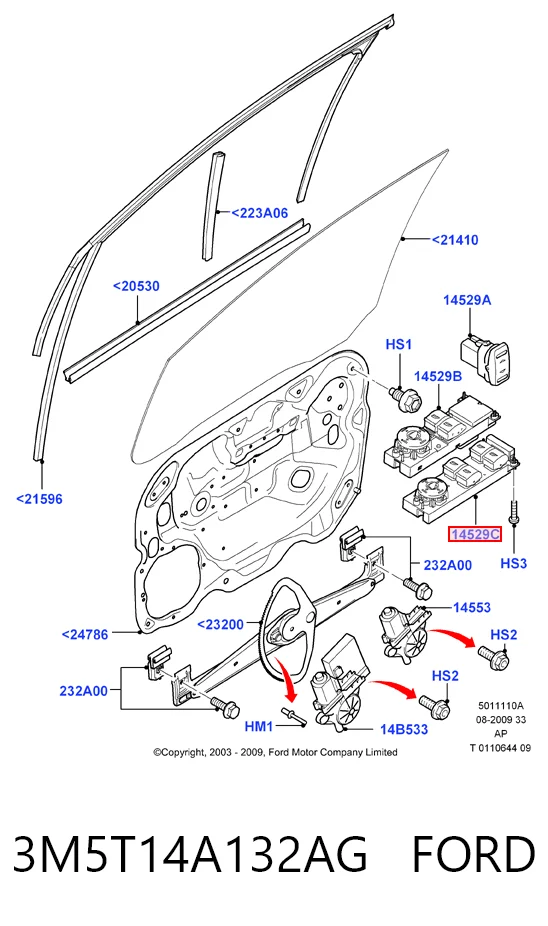 3M5T14A132AG Ford Кнопки переднего левого стекло подъёмника