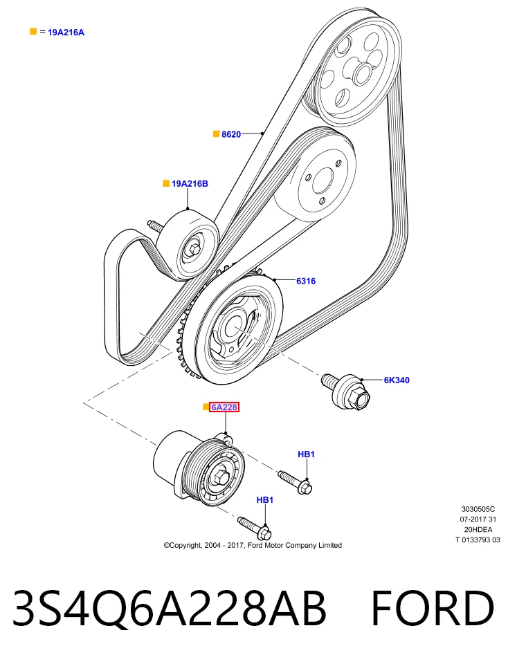 3S4Q6A228AB Ford Натяжитель клинового ремня