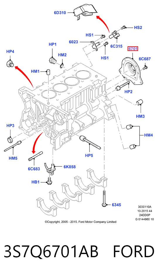 3S7Q6701AB Ford Сальник коленвала двигателя, задний
