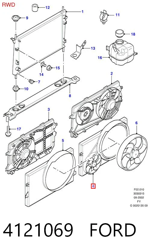 4121069 Ford Диффузор радиатора охлаждения в сборе с мотором