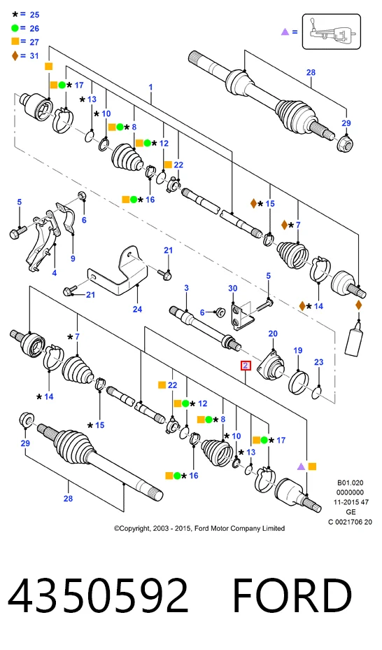 4350592 Ford Полуось передняя левая