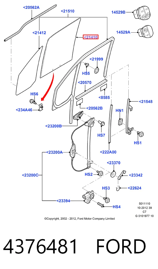 AB62397A XYG Стекло двери передней левой