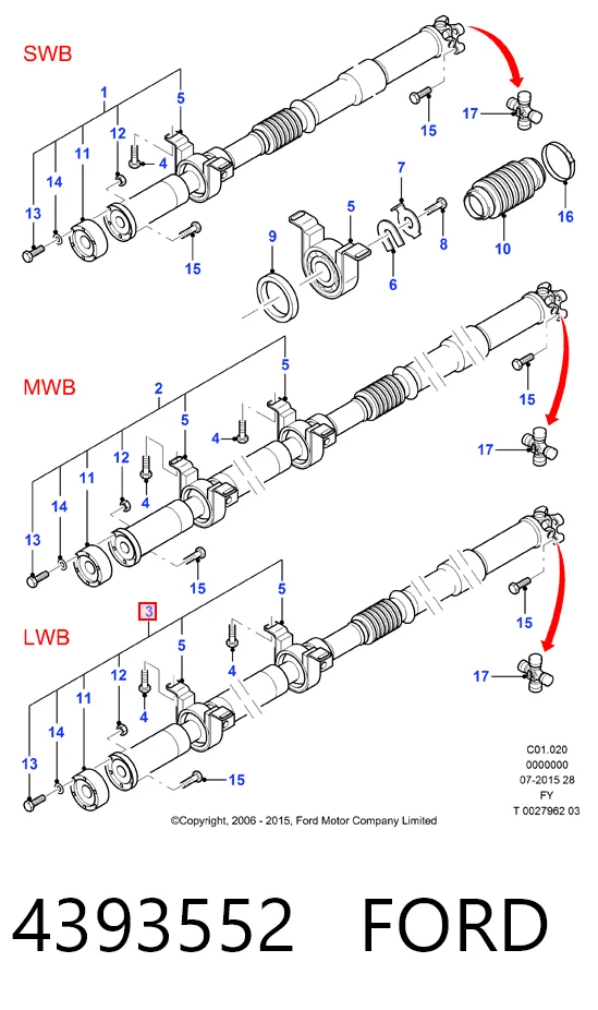 Карданный вал заднего моста на Ford Connect  TC7