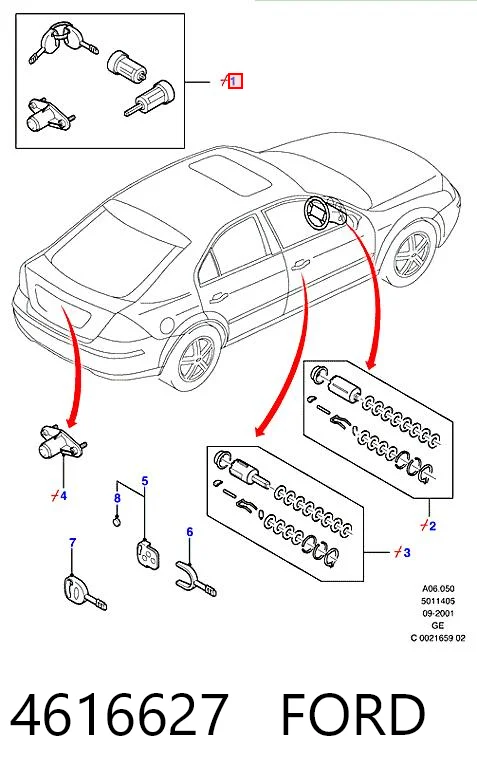Замок дверей и зажигания с ключами, комплект 1306965 Volvo