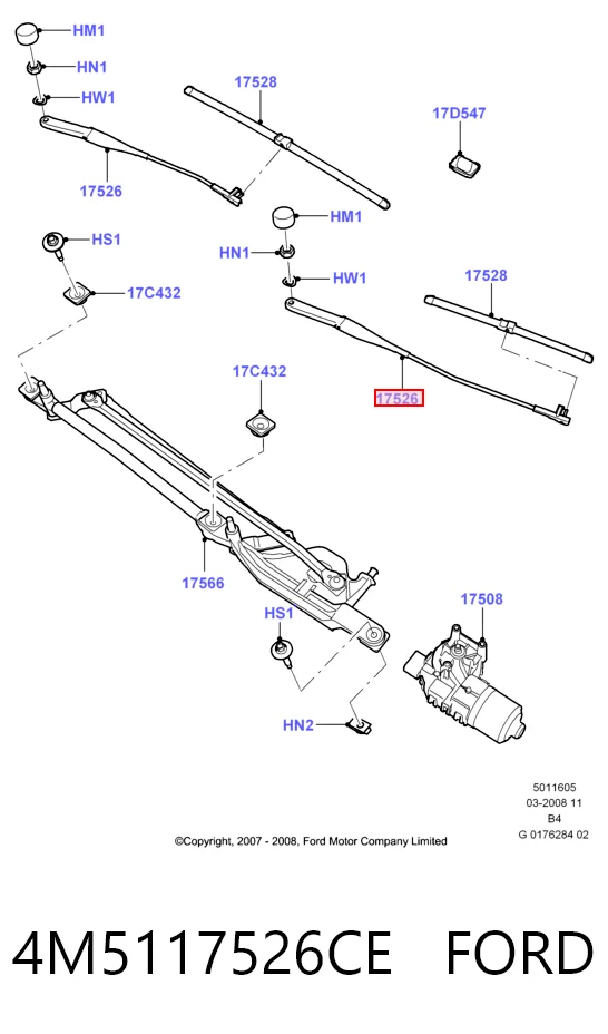 Поводок дворника на Ford Focus II DB, FCH, DH