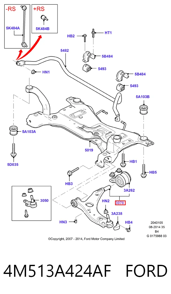 4M513A424AF Ford Рычаг передней подвески нижний левый