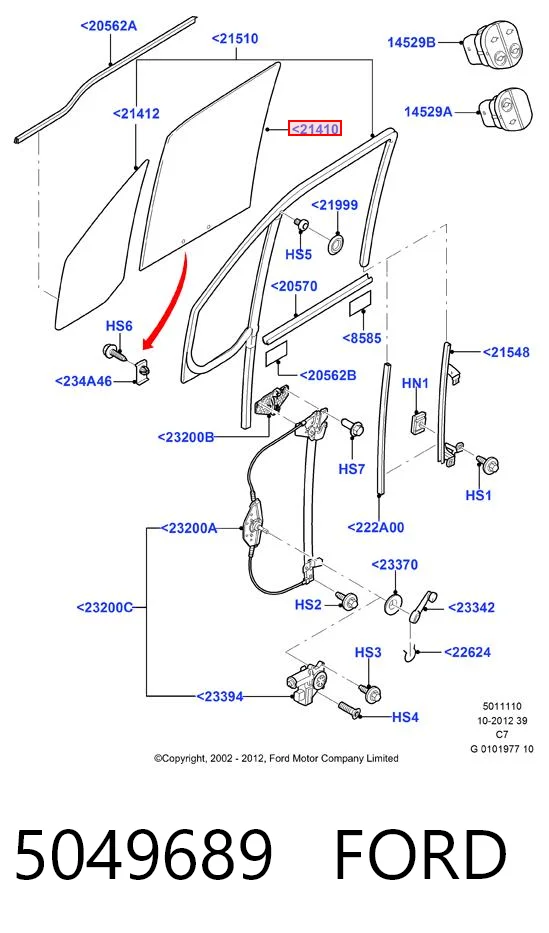 Стекло двери передней левой AB62397A XYG