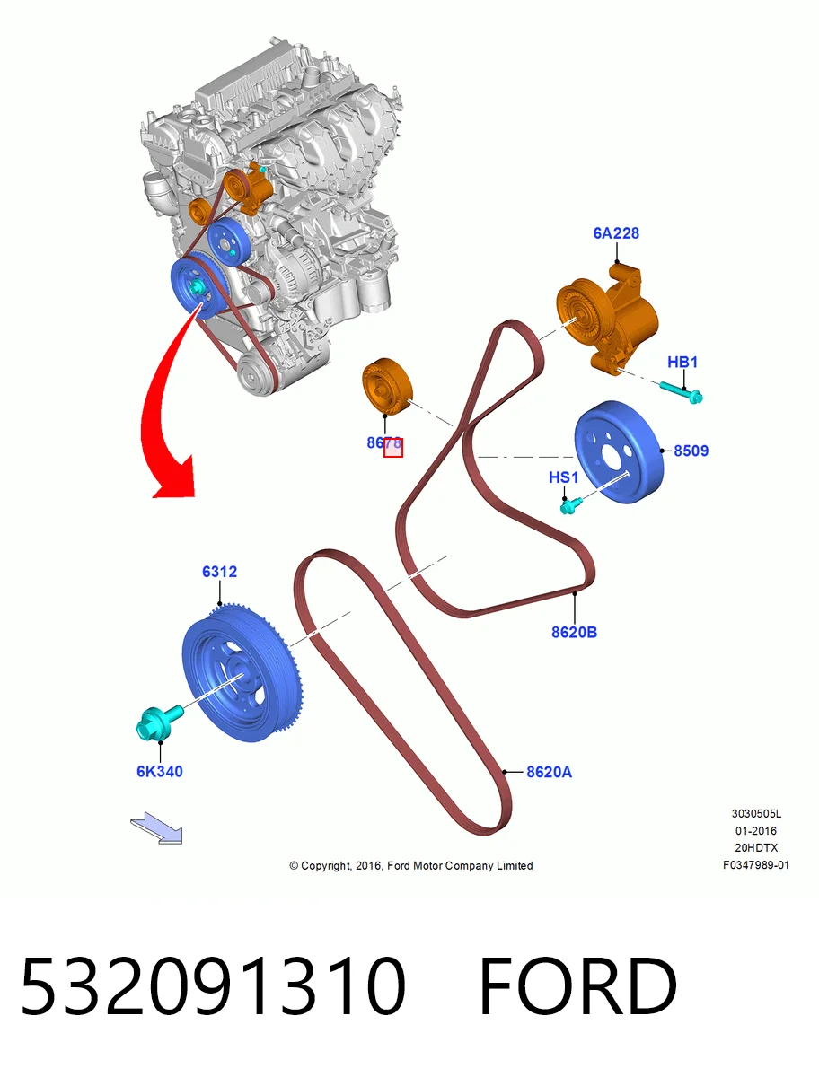 Обводной ролик ремня ГРМ Ford Explorer внедорожник (U5) (2011 - 2019) цена, от 31.56 USD