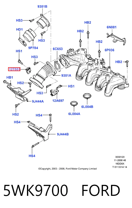 5WK9700 Ford Датчик давления воздуха