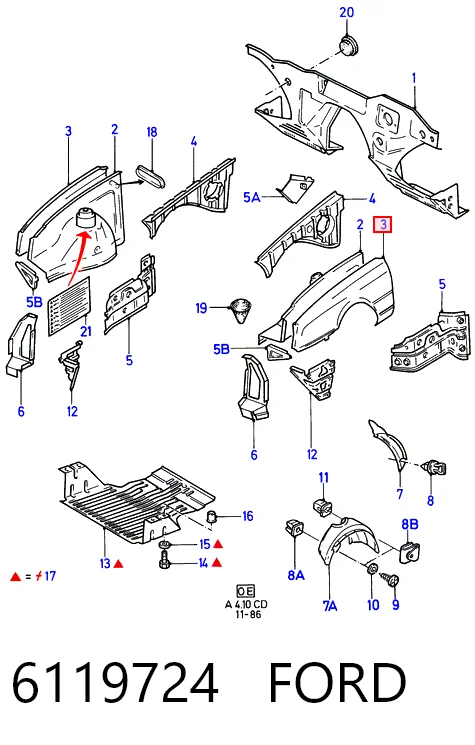 Переднее левое крыло на Ford Sierra I GBC