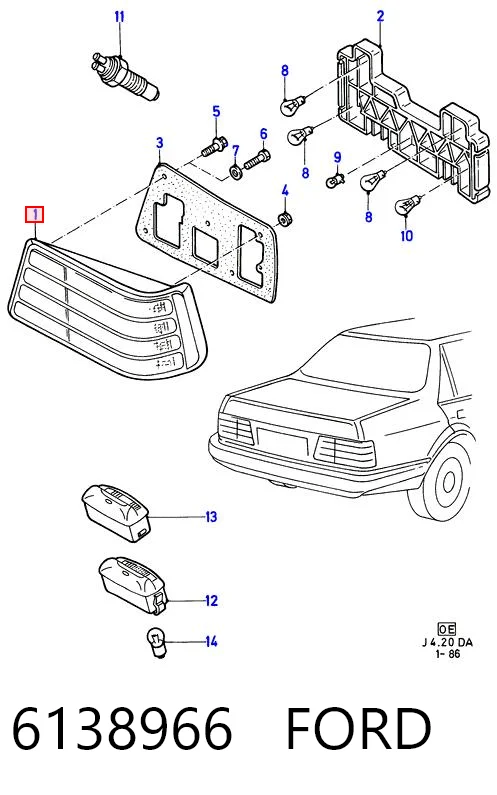 Фонарь задний правый Ford Orion II седан (AFF) (1985 - 1990) цена, от 198.19 USD
