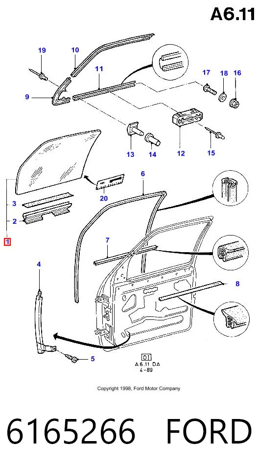 6165266 Ford Стекло двери передней левой