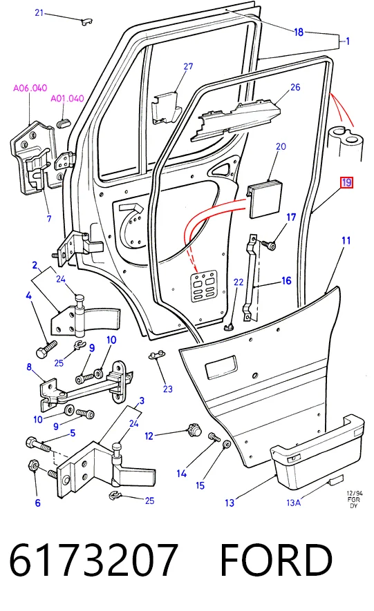 86VBV20708AB Ford Уплотнитель двери передней левой (на двери)