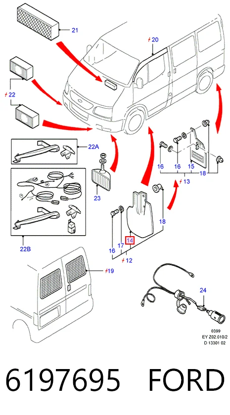 Комплект передних брызговиков на Ford Transit IV E