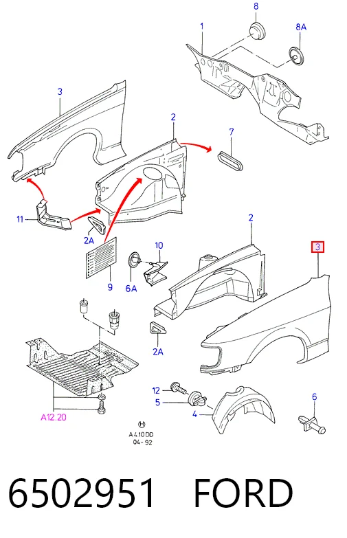 Переднее левое крыло на Ford Sierra II GBG, GB4