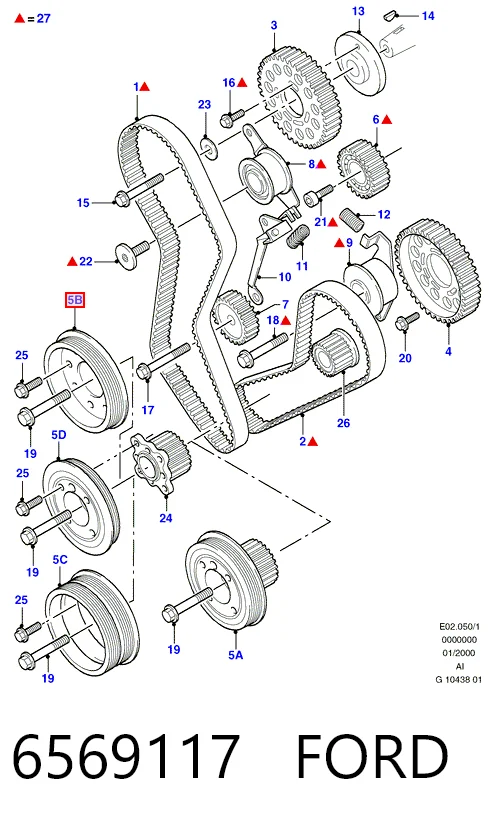 Шкив коленчатого вала на Ford Fiesta Mk4 JAS, JBS