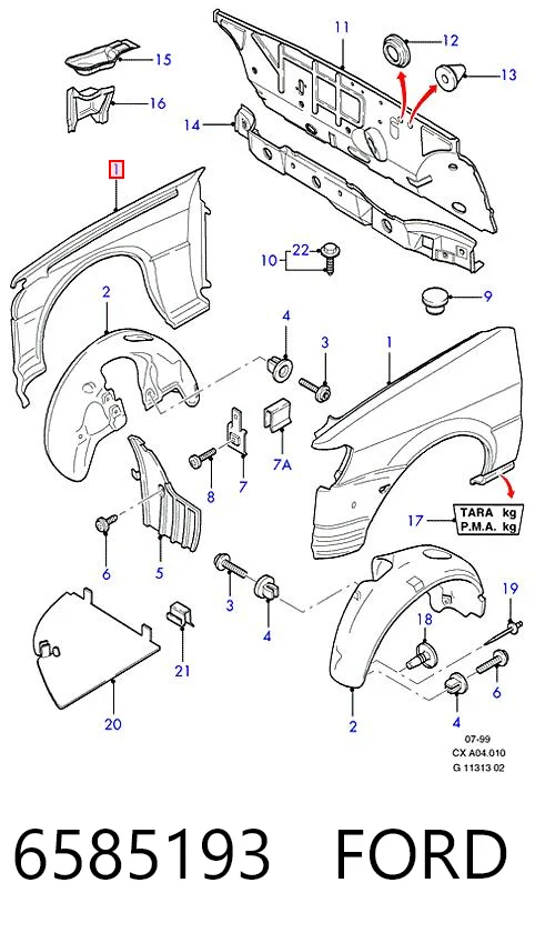 Переднее левое крыло на Ford Fiesta Mk3 GFJ