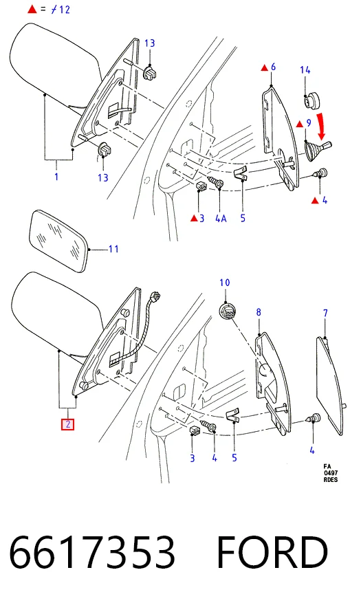 Наружное зеркало правое Ford Escort VI хэтчбек (GAL) (1992 - 1995) цена, от 175.46 USD