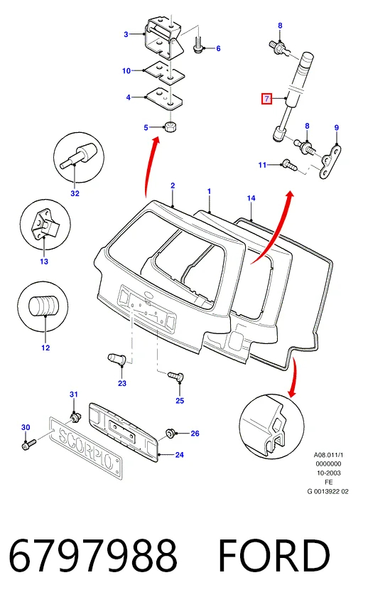Амортизатор задней двери Ford Scorpio II седан (GFR, GGR) (1994 - 1998) цена, от 9.91 USD