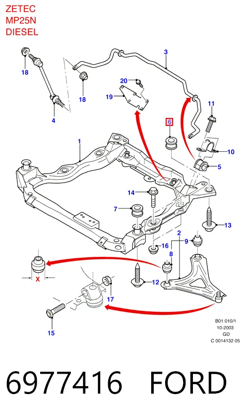 Сайлентблок (подушка) передней балки (подрамника) Ford Mondeo 2 BFP