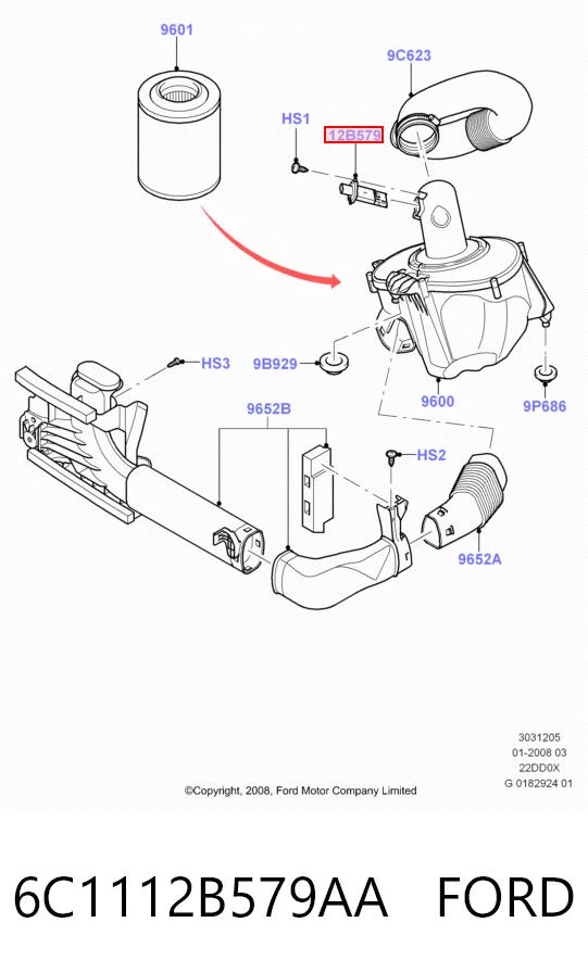 6C1112B579AA Ford Датчик расхода воздуха