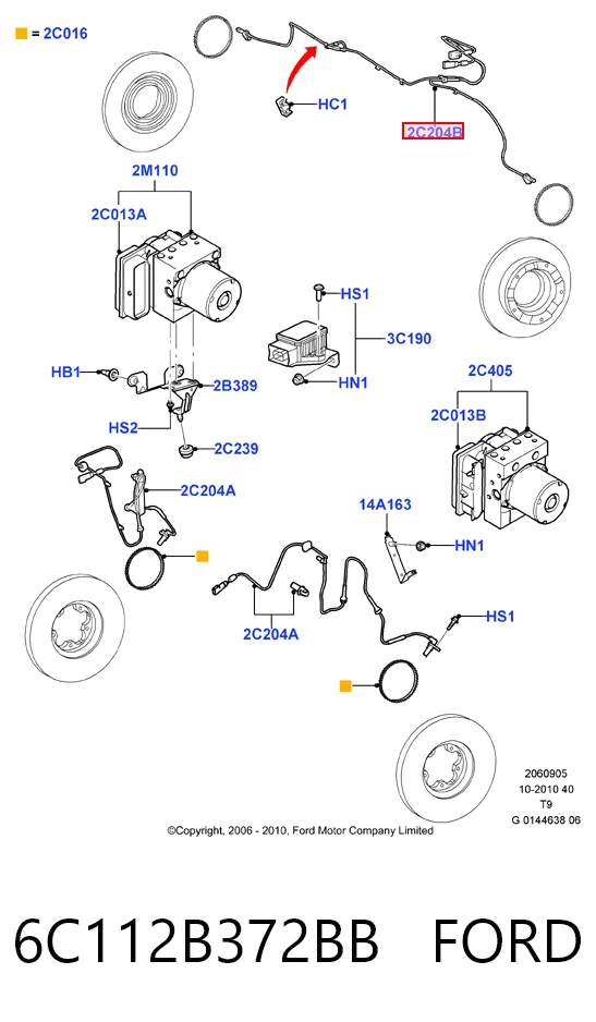6C112B372BB Ford Датчик АБС (ABS) задний, правый