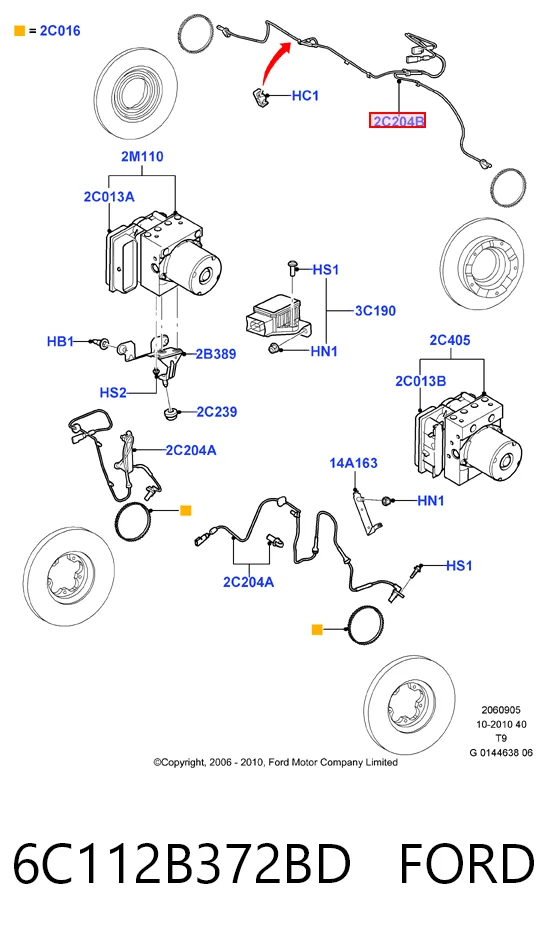 6C112B372BD Ford Датчик АБС (ABS) задний, правый