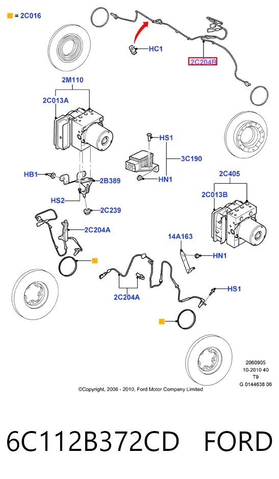 6C112B372CD Ford Задний левый датчик АБС