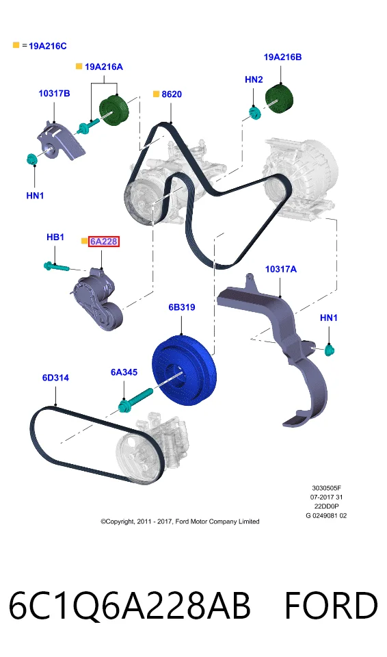6C1Q6A228AB Ford Натяжитель клинового ремня