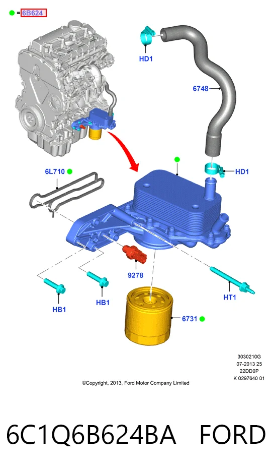 6C1Q6B624BA Ford Корпус маслофильтра