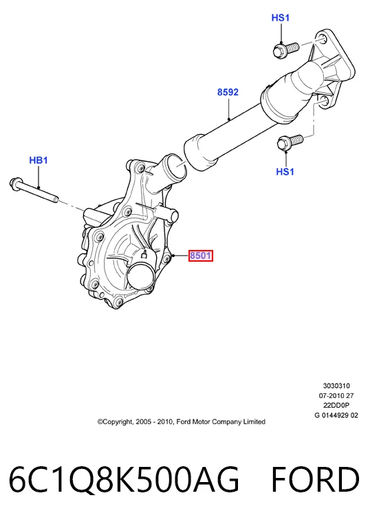 6C1Q8K500AG Ford Водяной насос охлаждения, с корпусом