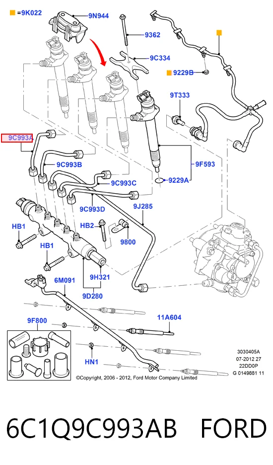 HMP6C1Q9C993AB Hmpx Трубка топливная форсунки 1-го цилиндра