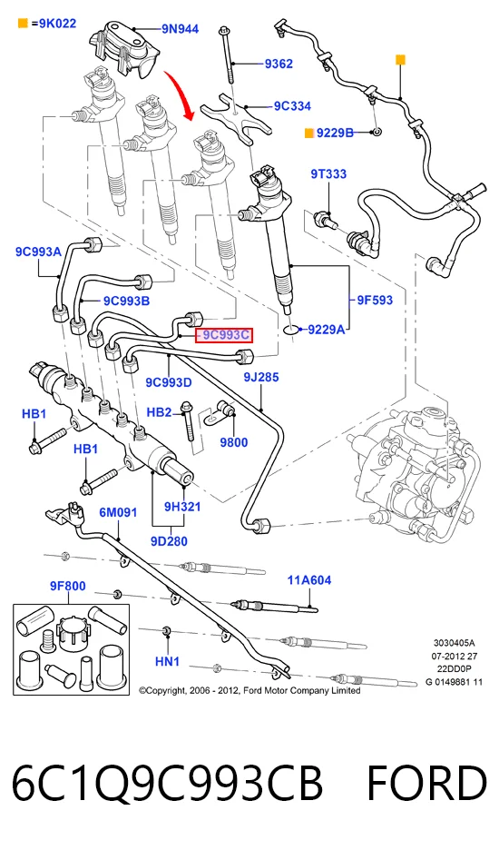 HMP6C1Q9C993CB Hmpx Трубка топливная форсунки 3-го цилиндра