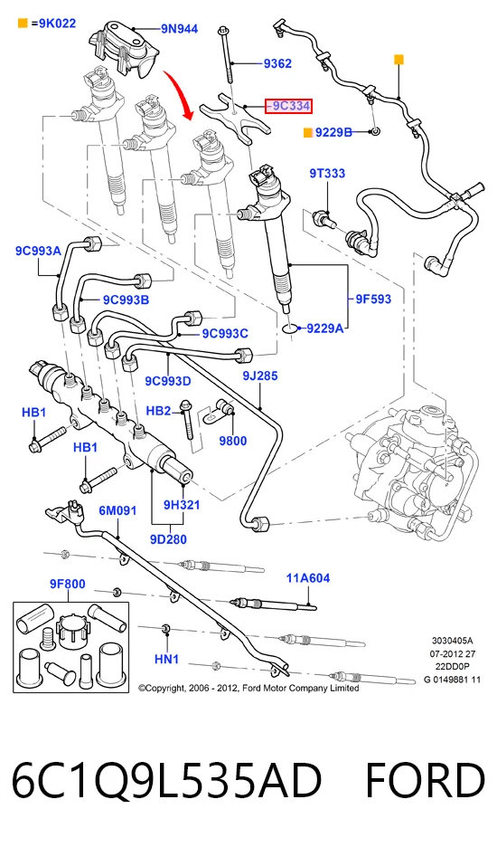 6C1Q9L535AD Ford Держатель форсунки дизельной