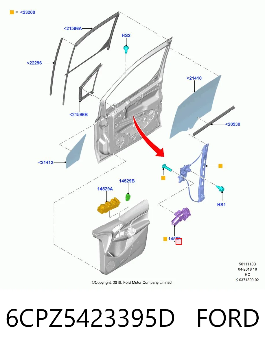 6CPZ5423395D Ford Мотор стеклоподъемника двери передней правой