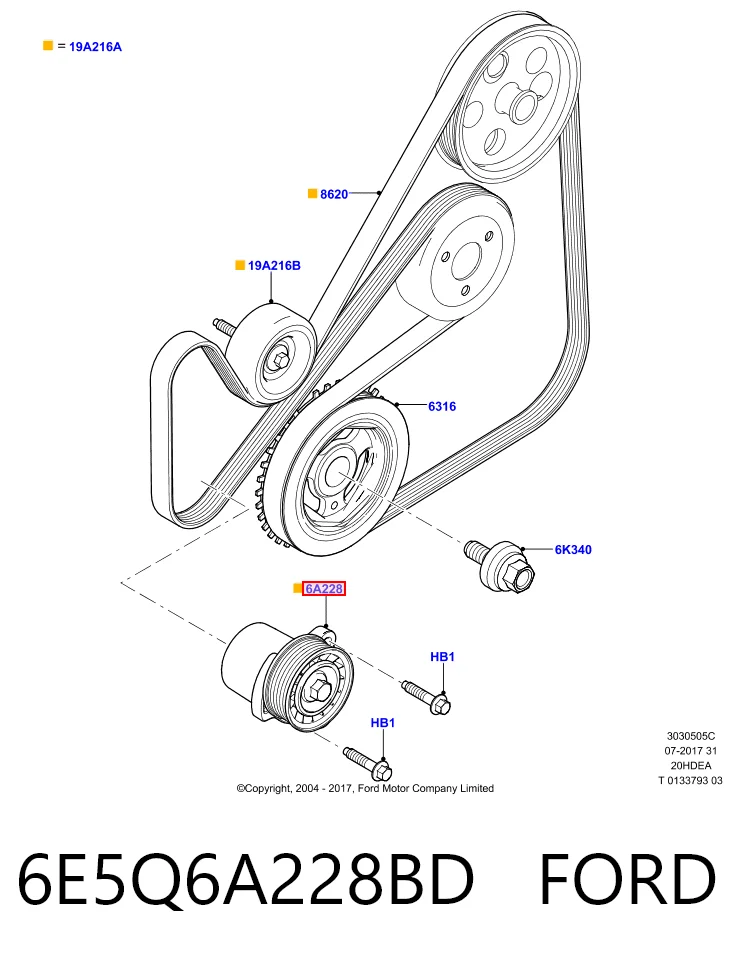 6E5Q6A228BD Ford Натяжитель клинового ремня