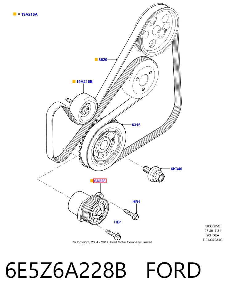 6E5Z6A228B Ford Натяжитель клинового ремня