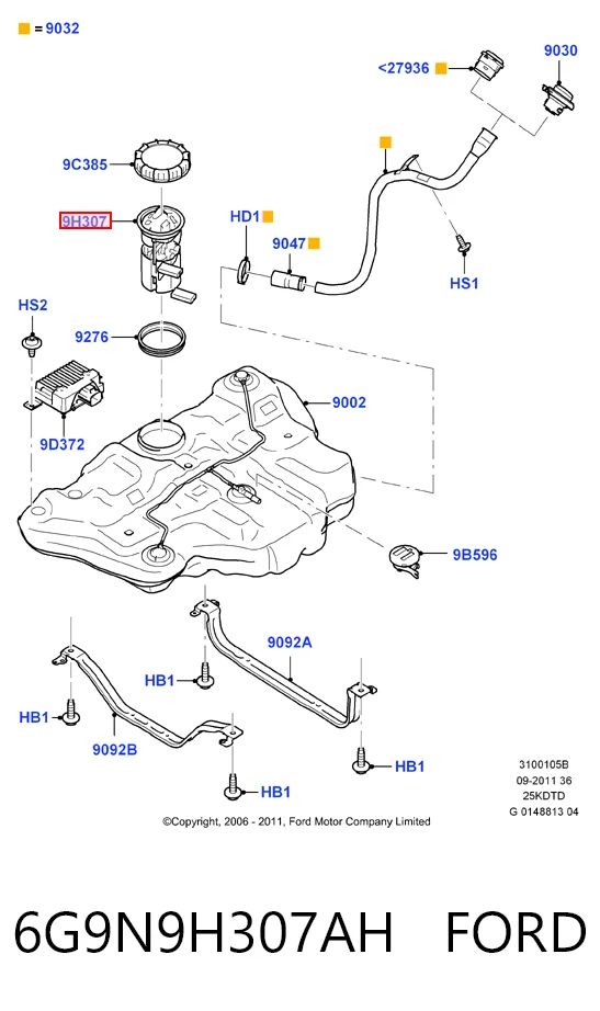 6G9N9H307AH Ford Электробензонасос