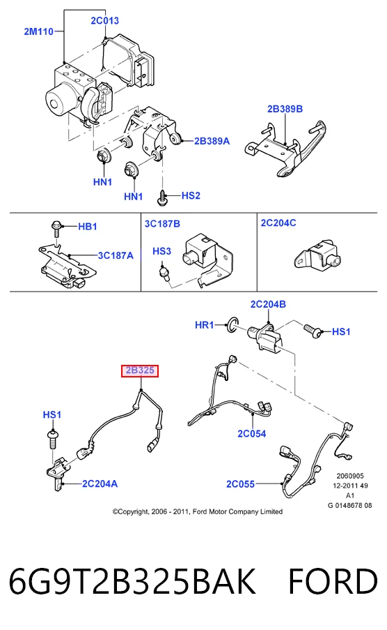 6G9T2B325BAK Ford Передний провод датчика ABS