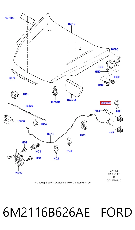 6M2116B626AE Ford Ручка открытия капота