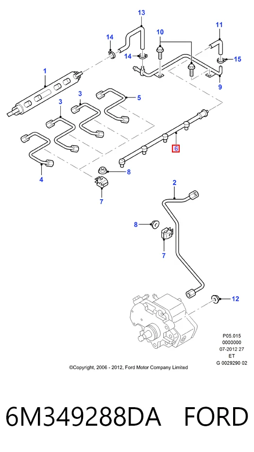 6M349288DA Ford Трубка топливная обратная от форсунок