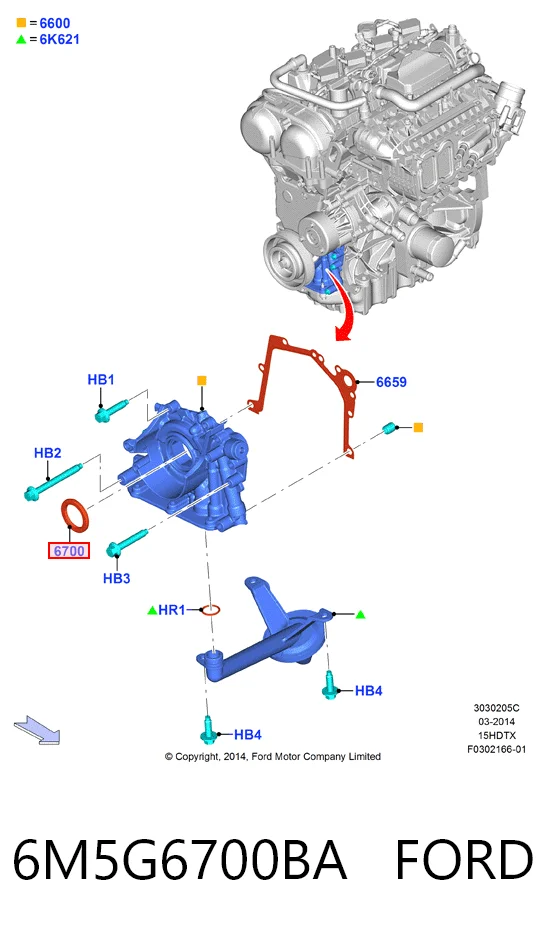 6M5G6700BA Ford Сальник коленвала двигателя, передний