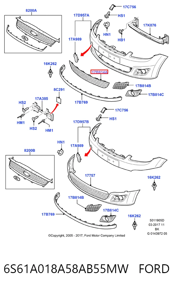 Решетка бампера переднего центральная Ford Fiesta Mk5 хэтчбек (JH, JD) (2001 - 2008) цена, от 13.66 USD