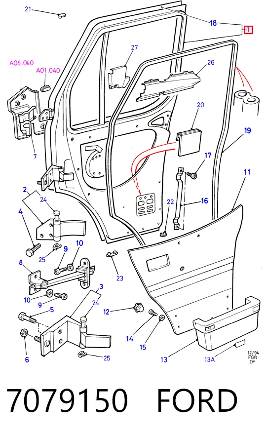 Передняя левая дверь Ford Transit IV фургон (E) (1994 - 2000) цена, от 44.34 USD