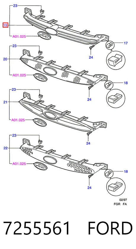 Облицовка радиатора Ford Escort VII хэтчбек (GAL, AAL, ABL) (1995 - 1998) цена, от 8.05 USD