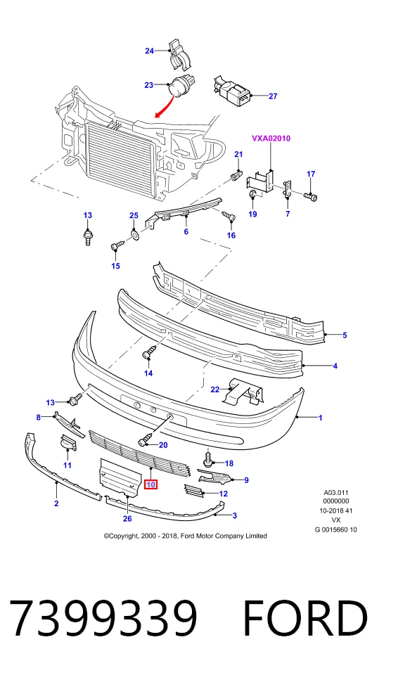 Центральная решетка переднего бампера на Ford Galaxy I VX WGR