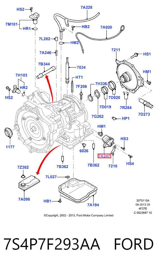 7S4P7F293AA Ford Датчик положения селектора АКПП