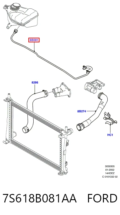 7S618B081AA Ford Шланг расширительного бачка верхний