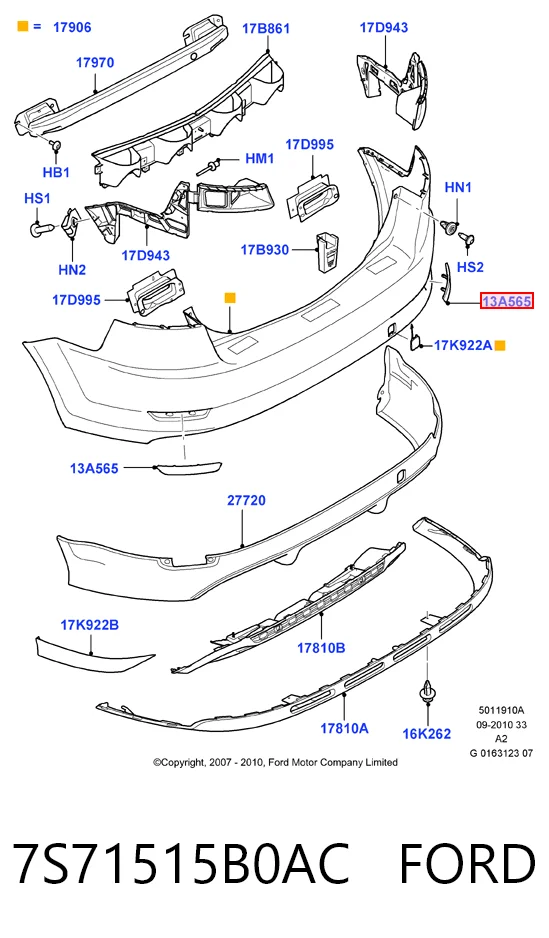 7S71515B0AC Ford Правый катафот бампера